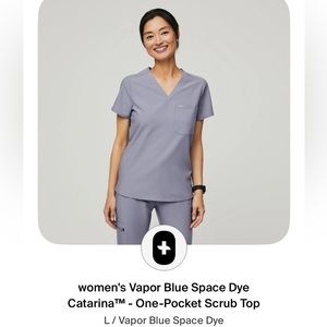 Figs Catarina One Pocket Scrub Top Vapor Blue Space Dye Size L
